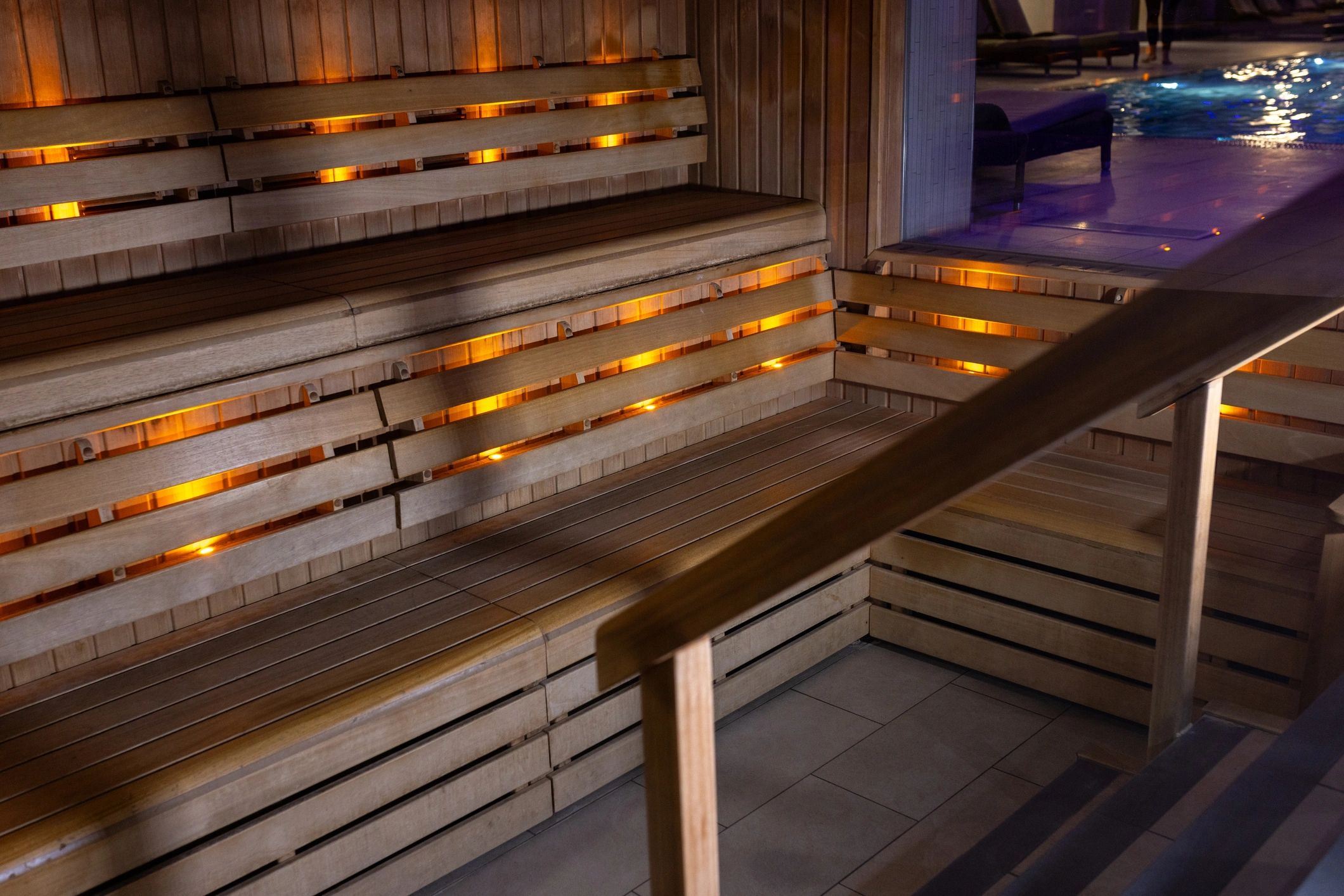 Sauna room in a calming wellness setting